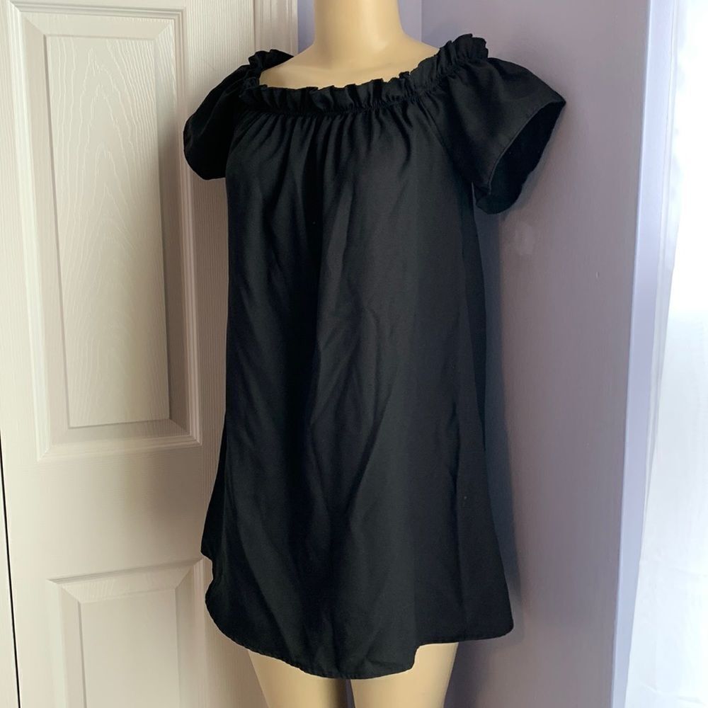 Ruffled off the shoulder Swimwear Swim Cover Up Dress Black XS